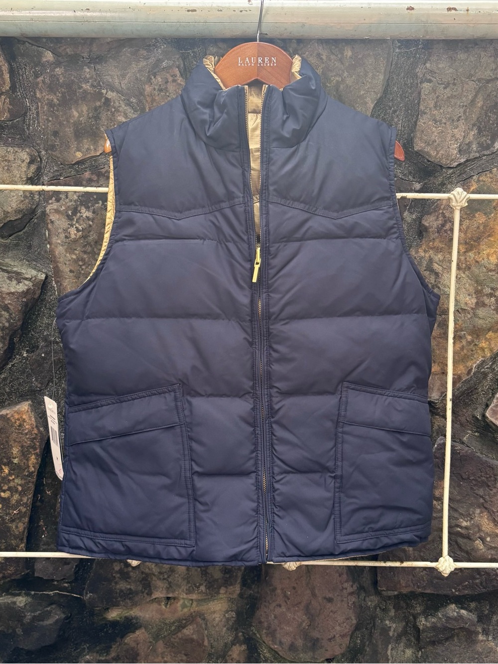 NWTLauren Ralph Lauren Reversible Down Puffer Vest w/ Matching RL Wooden Hanger